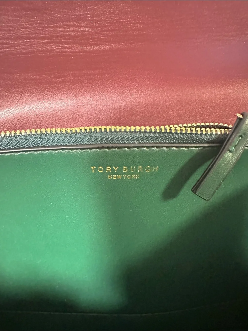 Tory Burch Burgundy Leather Shoulder Bag with Gold Chain